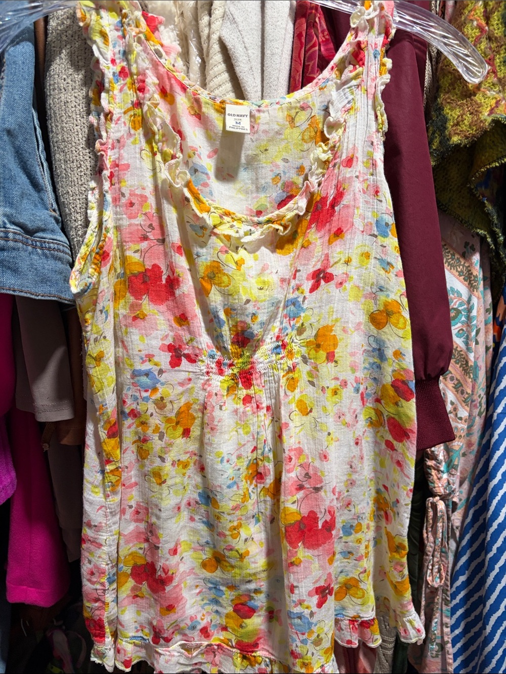 Old Navy White Floral Ruffle-Trim Sleeveless Camisole